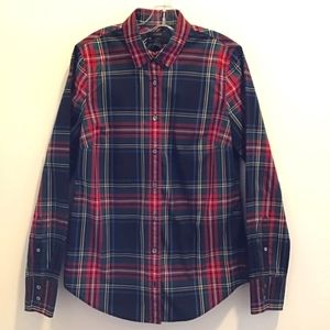 J. Crew stewart tartan plaid cotton long sleeve button down perfect shirt sz 2